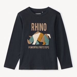 T-shirt manches longues uni à motif brodé effet bouclette pour garçon  