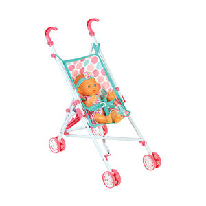 Poupon de 33 cm avec sa poussette canne à pois 