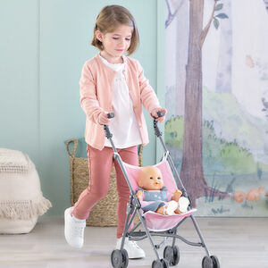 Poussette canne rose pour poupon de 36 à 42 cm 