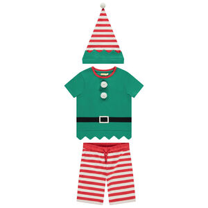 Set 2 pièces lutin de Noël t-shirt + short avec bonnet pour garçon 