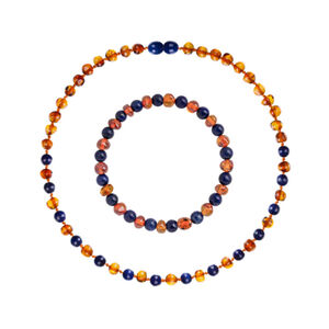 Box bijoux adulte et enfant en pierre d'ambre et lapis lazuli 