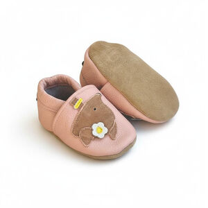 Chaussons bébé en cuir 0-6M Maguy la souris rose 