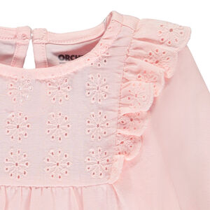 T-shirt manches longues à plastron brodé pour bébé fille 