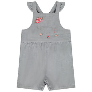 Salopette courte mini carreaux et broderies pour bébé fille 