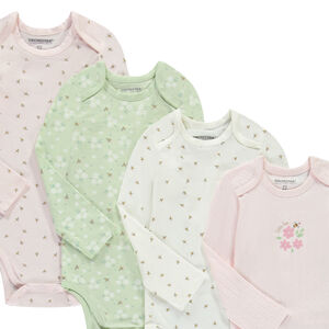 Lot de 7 bodies manches longues motifs fleurs/abeilles pour bébé fille avec ouvertures différentes selon l'âge 
