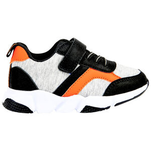 Baskets basse gris chiné avec touches orange et velcro pour garçon  