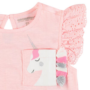 T-shirt à manches courtes volantées et poche imprimée 