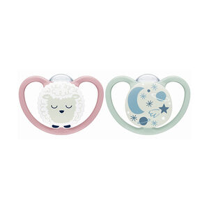 Lot de 2 sucettes en silicone 18-36M Space mouton/soleil 