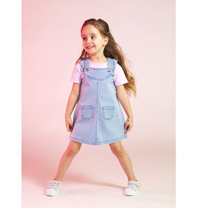 Robe salopette en denim avec boutons coeurs pour fille 