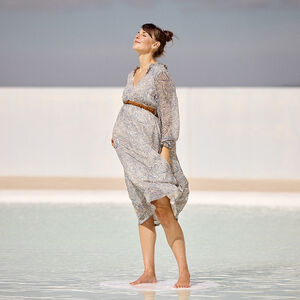 Robe manches longues ceinturée à imprimé abstrait pour femme 