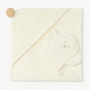 Set de bain 2 pièces cape 80 x 80 + gant éléphant pour bébé 