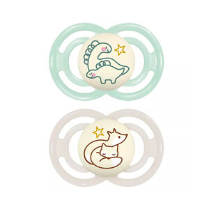 Lot de 2 sucettes silicone Perfect Nuit 18M+ animaux (modèle aléatoire) 