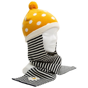 Bonnet écharpe en tricot à pois et rayures en jacquard 