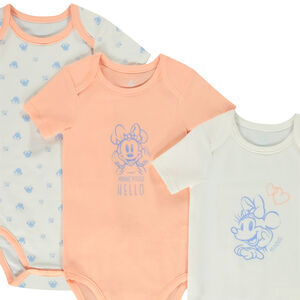 Lot de 3 bodies manches courtes Minnie Disney pour bébé fille avec ouvertures différentes selon l'âge 
