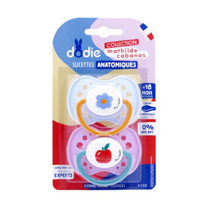 Lot de 2 sucettes anatomiques en silicone 18M+ Mathilde Cabanas rose 