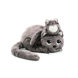 Peluche moyenne Ptipotos maman chat et son bébé gris   