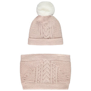 Set bonnet + snood en tricot fantaisie pour fille 