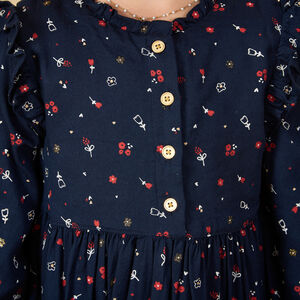 Robe manches longues bleu marine imprimé fantaisie pour bébé fille 