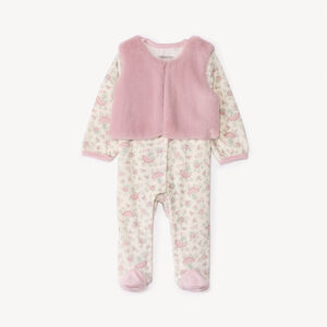 Dors-bien imprimé fleuri + gilet pour bébé fille avec ouvertures différentes selon l'âge 