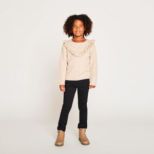 Pull à manches longues en tricot fantaisie avec volants et torsades pour fille 