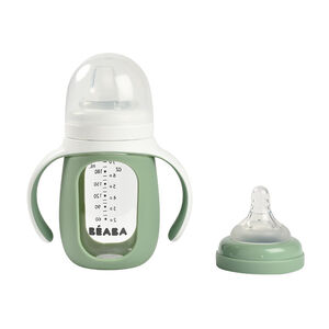 Biberon d'apprentissage 2 en 1 en verre 210ml - Vert sauge 