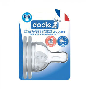 Lot de 2 tétines plates à col large 3 vitesses silicone 0-6 mois - Débit lent 