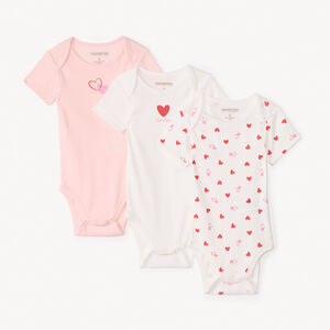 Lot de 3 bodies manches courtes fantaisie cœurs pour bébé fille 