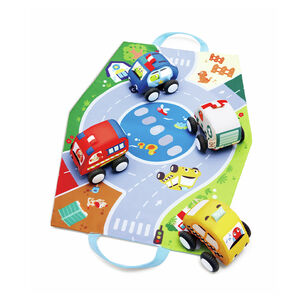 Set de 4 voitures à rétrofriction en tissu avec circuit 