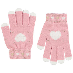 Paire de gants à cœurs fantaisie en tricot pour fille 