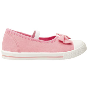 Babies roses en toile avec nœud et lanière élastiquée pour fille 