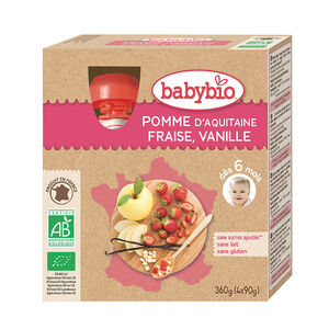Pack de 4 gourdes pomme fraise et vanille bio 