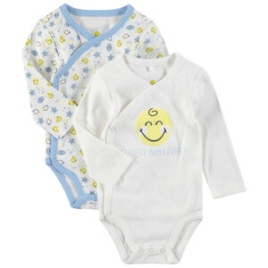 Lot de 2 bodies manches longues en coton Smiley Baby pour bébé garçon 