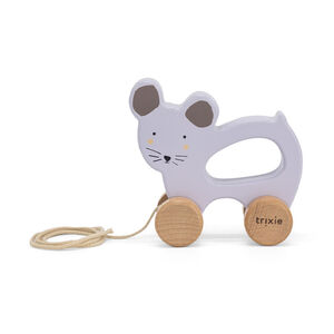 Jouet à tirer Mrs. Mouse en bois 