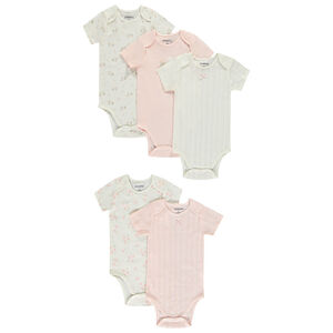 Lot de 5 bodies manches courtes fantaisie pour bébé fille avec ouvertures différentes selon l'âge 