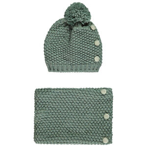 Set bonnet + snood en tricot point de blé et lurex pour fille 
