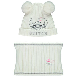 Ensemble bonnet à pompons + Snood en tricot Stitch Disney pour fille 