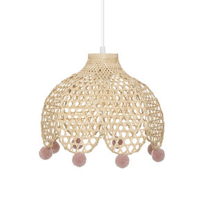 Suspension en bambou tressé avec pompons 