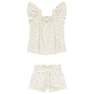 Ensemble 2 pièces effet froissé imprimé fleurs pour bébé fille 