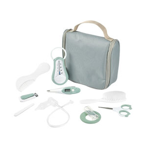 Trousse de toilette avec 10 accessoires vert sauge 