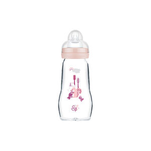 Biberon en verre tétine débit 2 0-6 mois 260 ml – Rose 