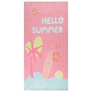 Serviette de plage à pompons print Hello Summer pour fille 