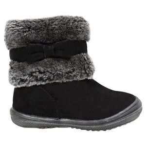 1/2 bottes noires avec col en fausse fourrure et noeud 