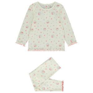 Pyjama 2 pièces effet côtelé et imprimé oiseaux pour bébé fille 