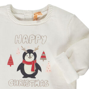 Pull en tricot print pingouin avec détails pailletés pour bébé fille 