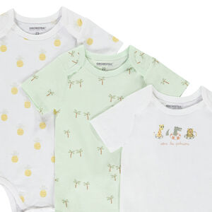 Lot de 3 bodies manches courtes fantaisies pour bébé avec ouvertures différentes selon l'âge 