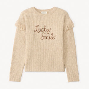 Pull en tricot côtelé à franges et cording pour fille 