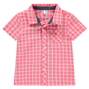 Chemise manches courtes à carreaux contrastés avec poche 