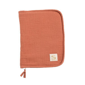 Protège carnet de santé en double gaze uni terracotta 
