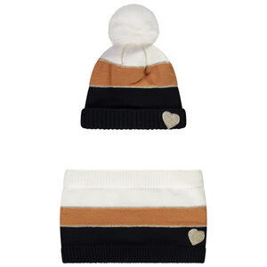 Ensemble en tricot bonnet + snood effet color block pour fille 