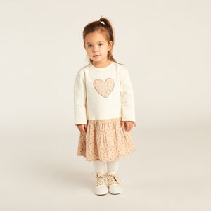 Robe bi-matière effet 2 en 1 à pois pour bébé fille 